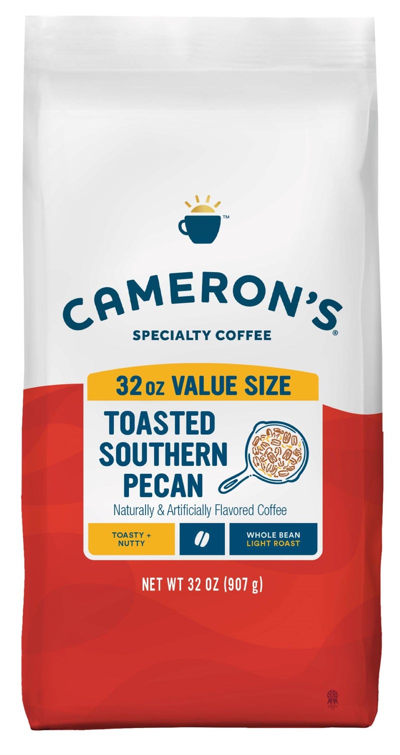 Cameron's Coffee Roasted Whole Bean Coffee, Flavored, Toasted Southern Pecan, 32 Ounce - Image 1